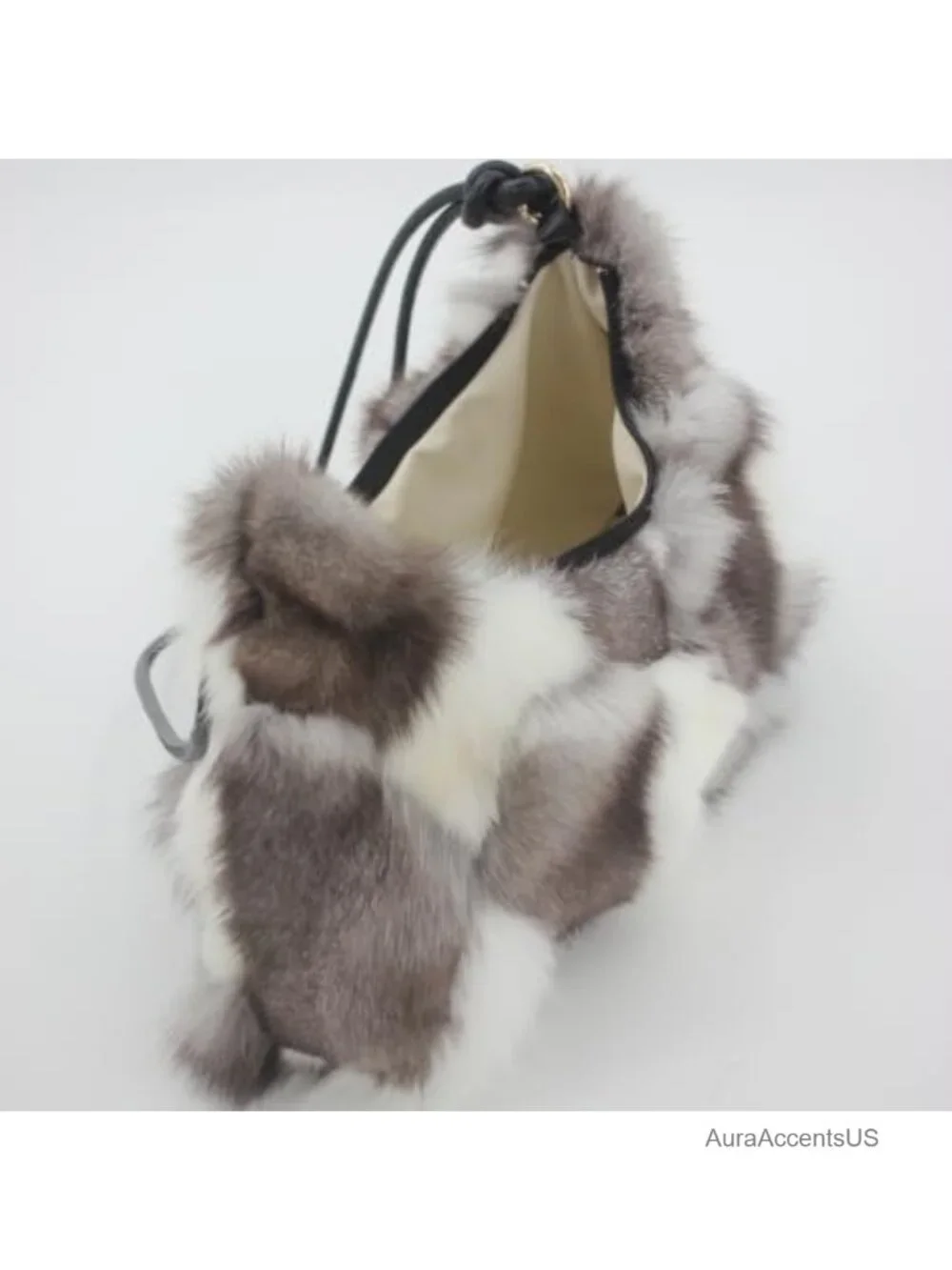 Genuine Fox Fur Hobo Bag Leather Strap Handcrafted Luxury Handbag
